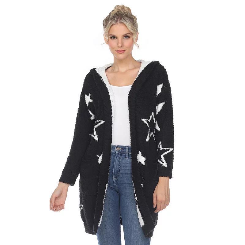 White Mark Womens Hooded Open Front Sherpa Coat - Navy Product Image