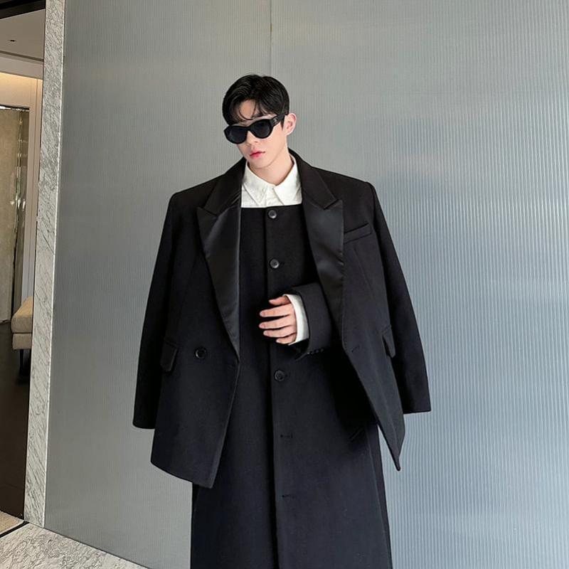 One Buttoned Lapel Collar Plain Blazer Product Image