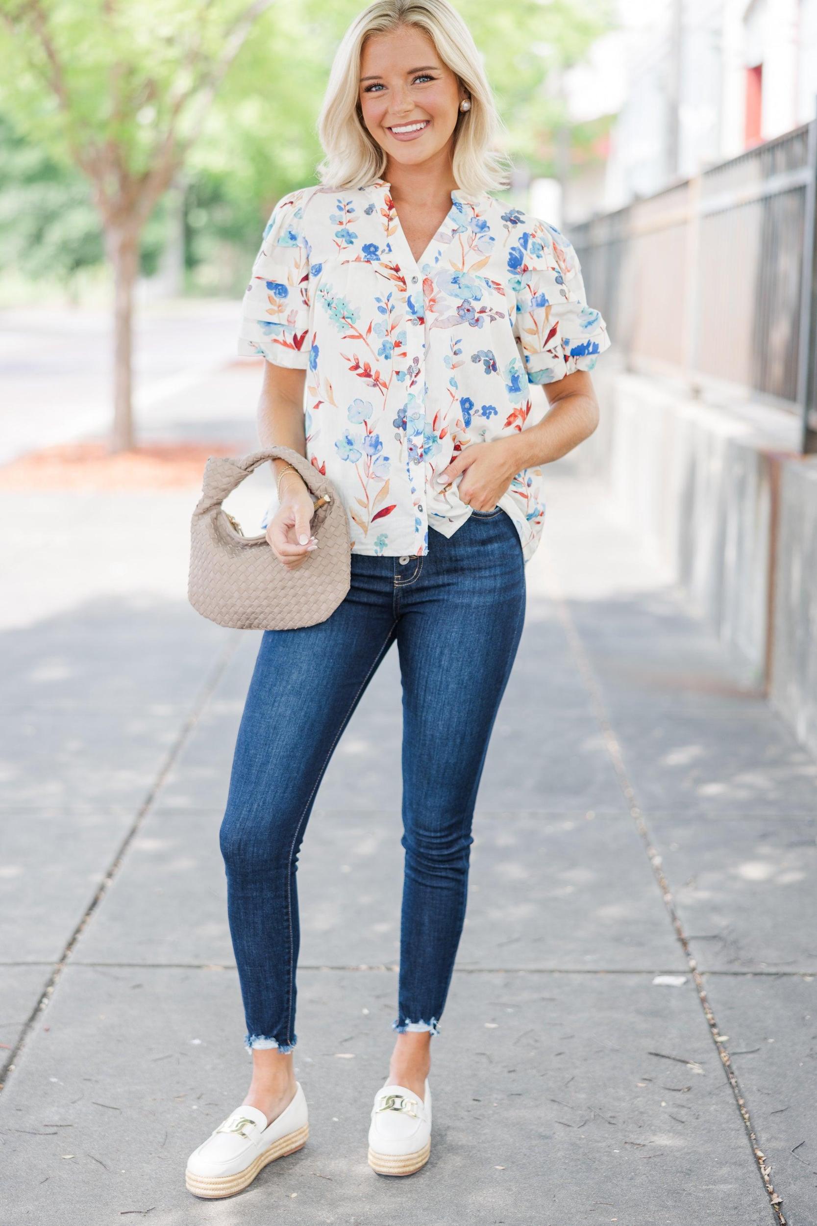 Dream In Color Blue Floral Blouse Female Product Image