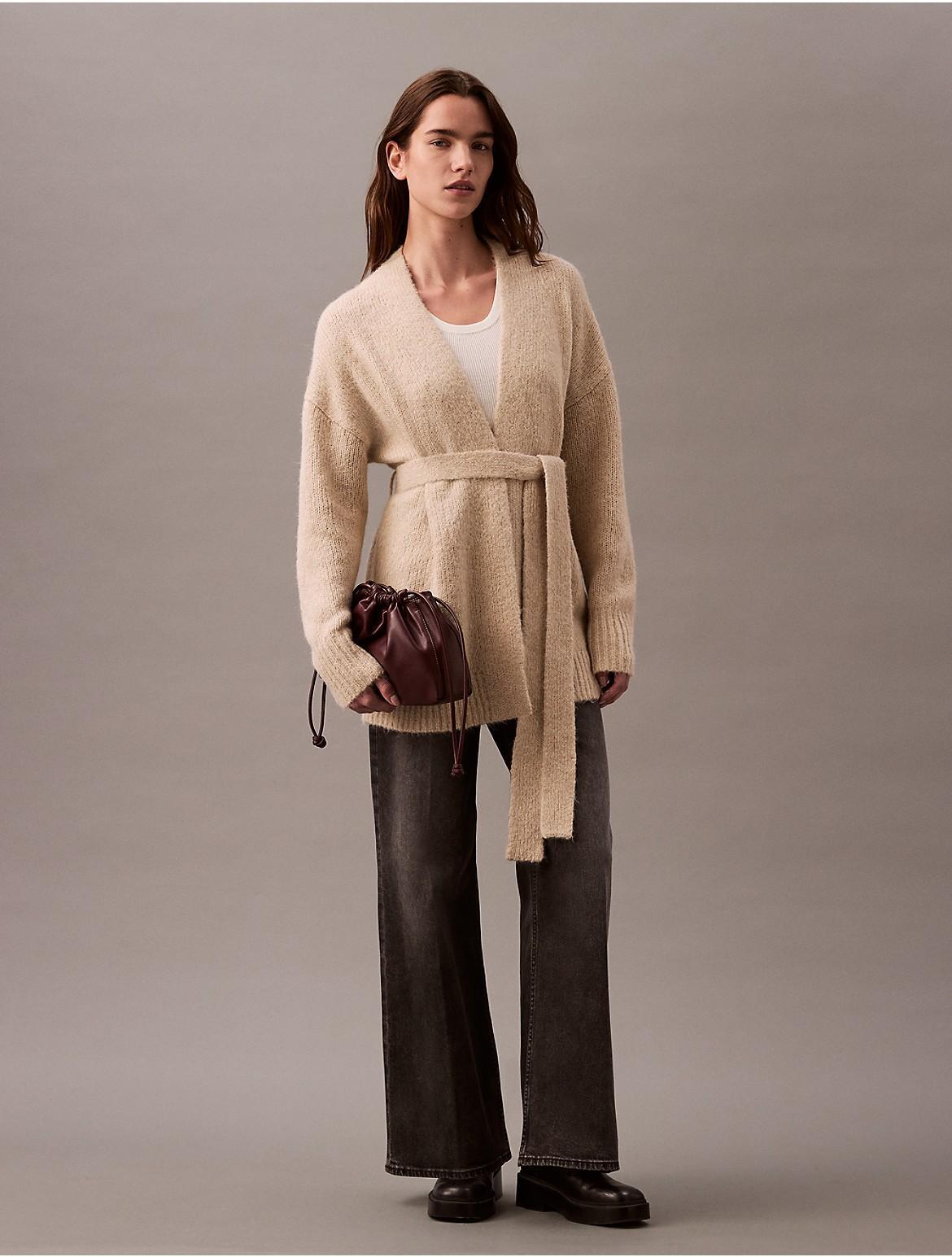 Calvin Klein Women's Brushed Wool Blend Cardigan - Neutral - M Product Image