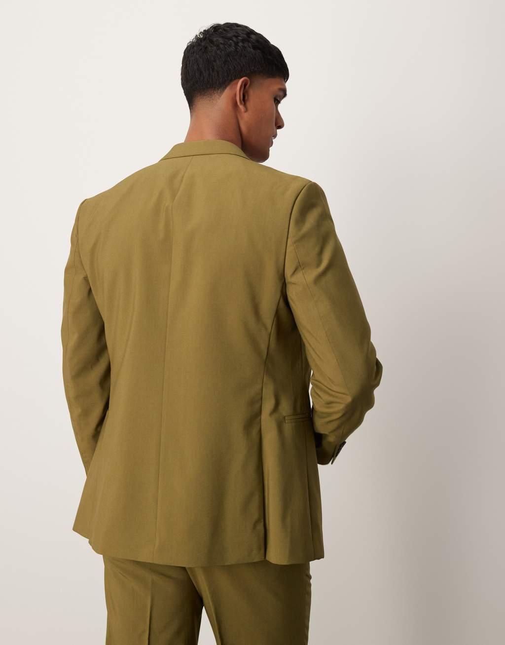 ASOS DESIGN double breasted slim suit jacket in olive green Product Image
