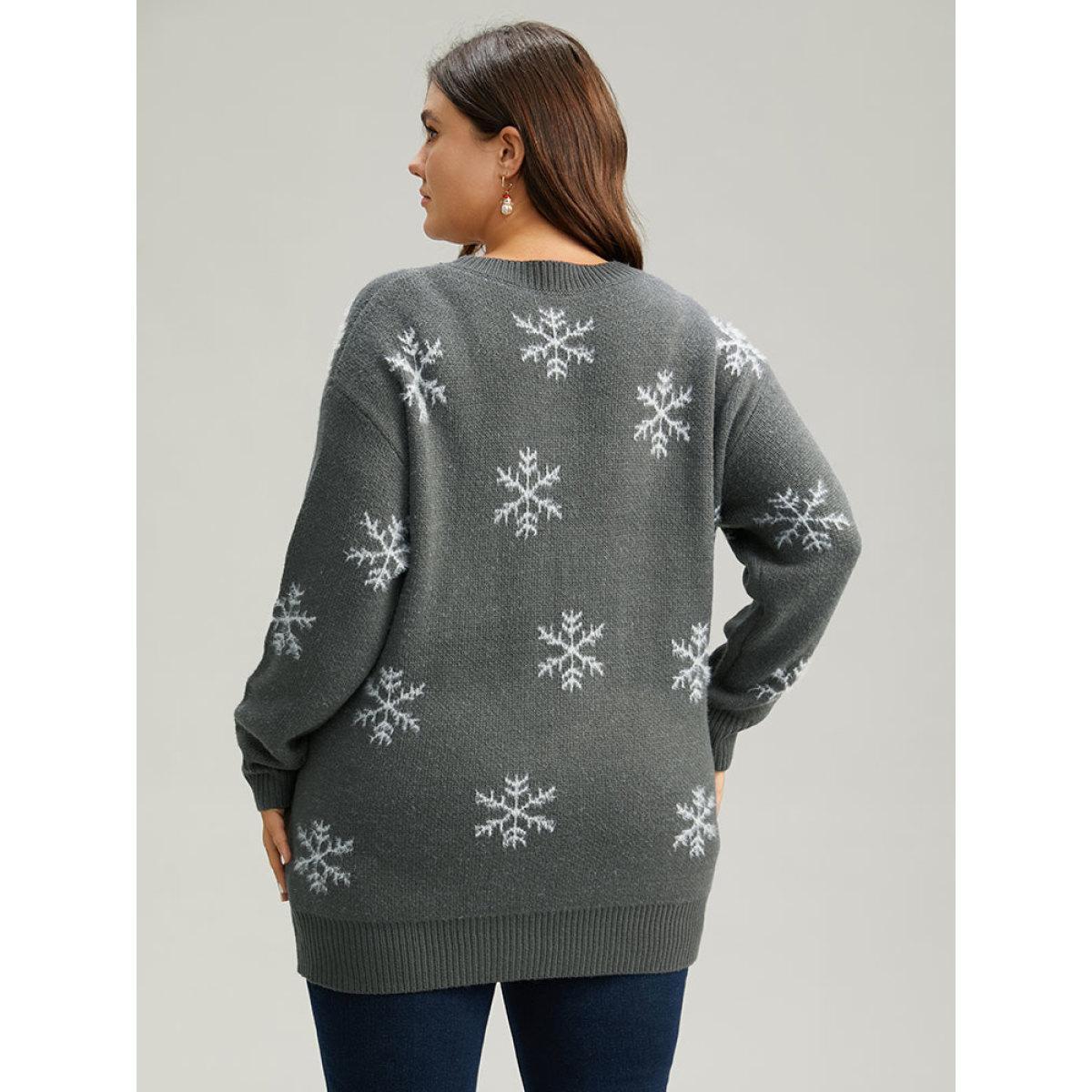 Plus Size Sequin Christmas Graphic Drop Shoulder Pullover DimGray Women Casual Loose Long Sleeve Round Neck Festival-Christmas Pullovers BloomChic 10/M Product Image
