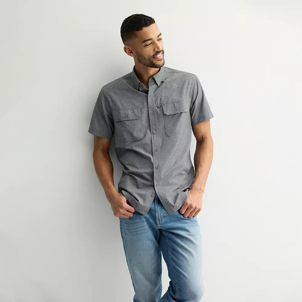 Men's Sonoma Goods For Life® Outdoor Short Sleeve Button-Down Shirt, Size: Medium, Castlerock Product Image
