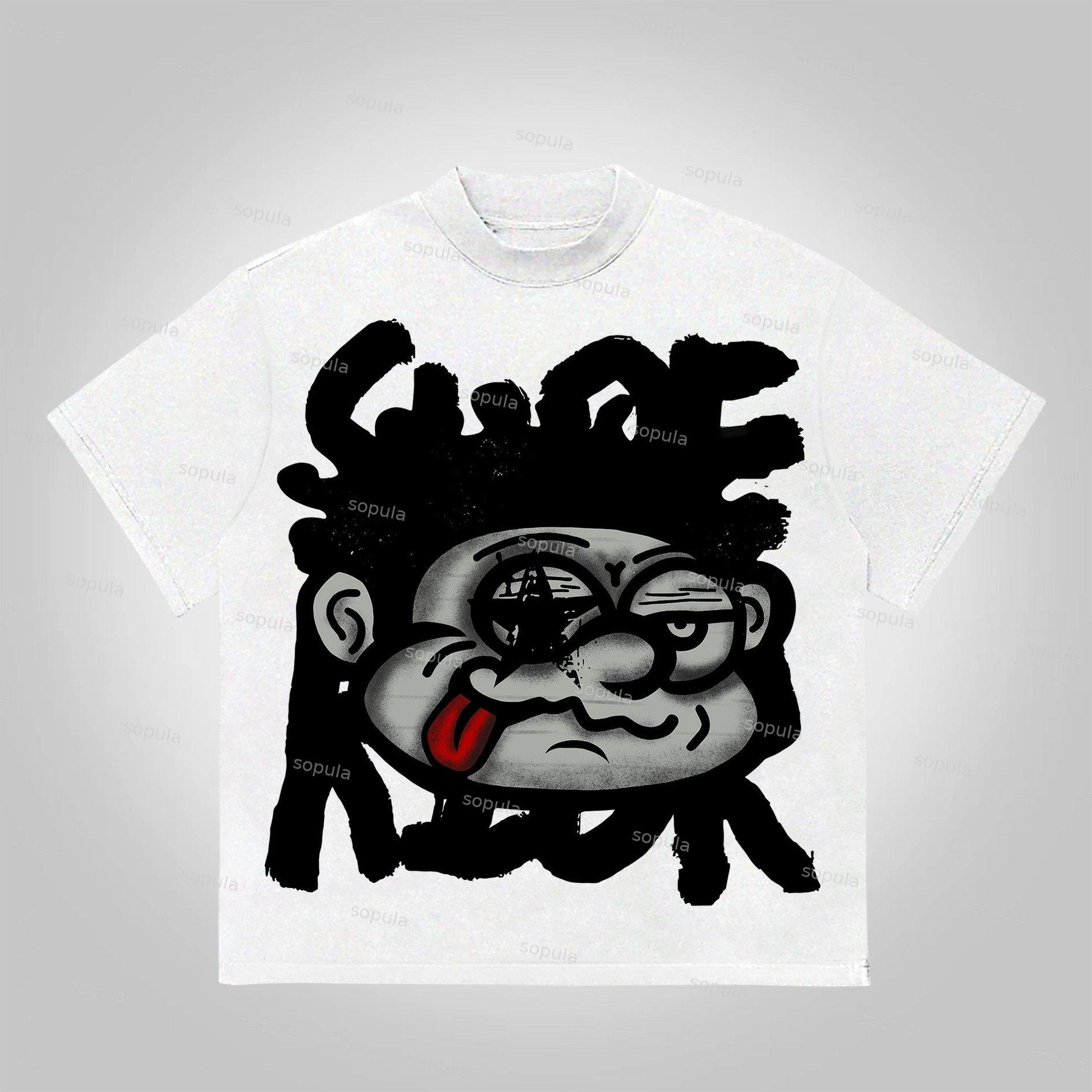Vintage Big Face Graphic Cotton T-Shirt Product Image