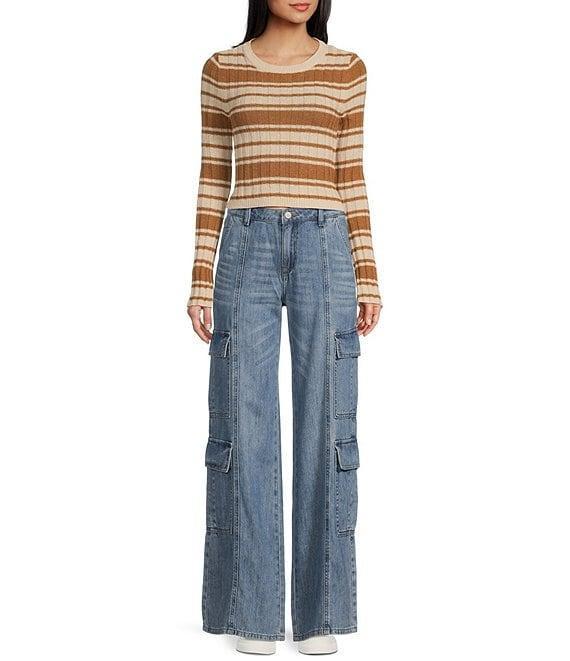 Billabong Clare Long Sleeve Striped Cropped Sweater Product Image