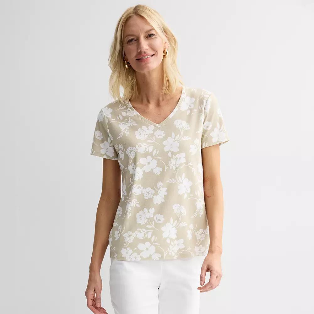 Women's Croft & Barrow® Essential V-Neck Tee, Size: Medium, Blue Tropical Palm Product Image