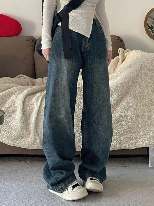 Vintage Blue Washed High Waist Boyfriend Jeans Product Image