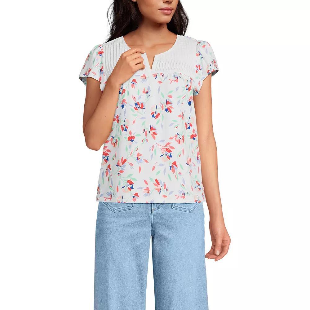 Women's Lands' End Lightweight Jersey Top, Size: Large, White Purple Product Image