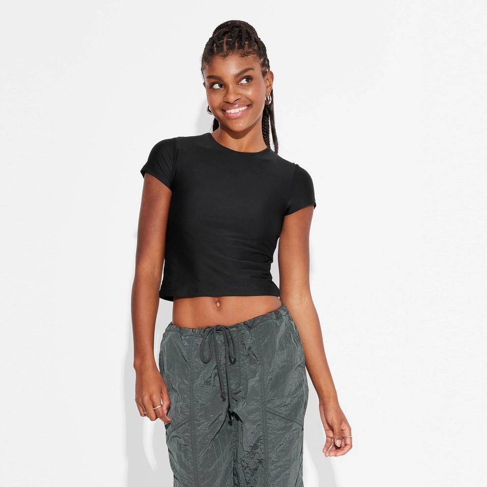 Women's Short Sleeve The Perfect T-Shirt - Wild Fable™ Black M: Slim Fit, Double-Layered, Crew Neck Product Image