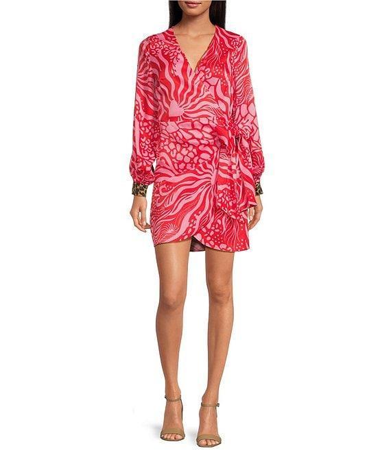 Never Fully Dressed Vienna Valentine Printed V Neck Long Sleeve Mini Wrap Dress Product Image