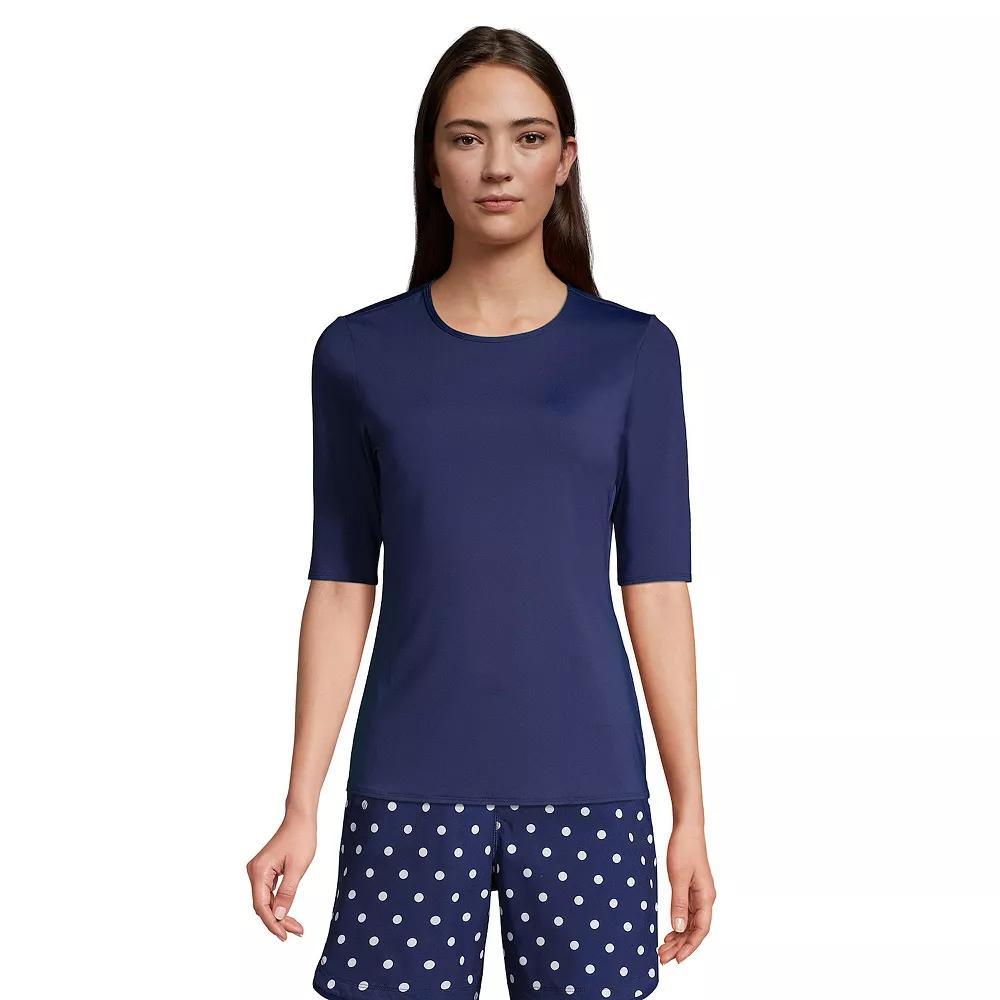 Petite Lands' End UPF 50 Elbow-Sleeve Rash Guard Swim Tee, Women's, Size: Large Petite, Deep  Blue Product Image