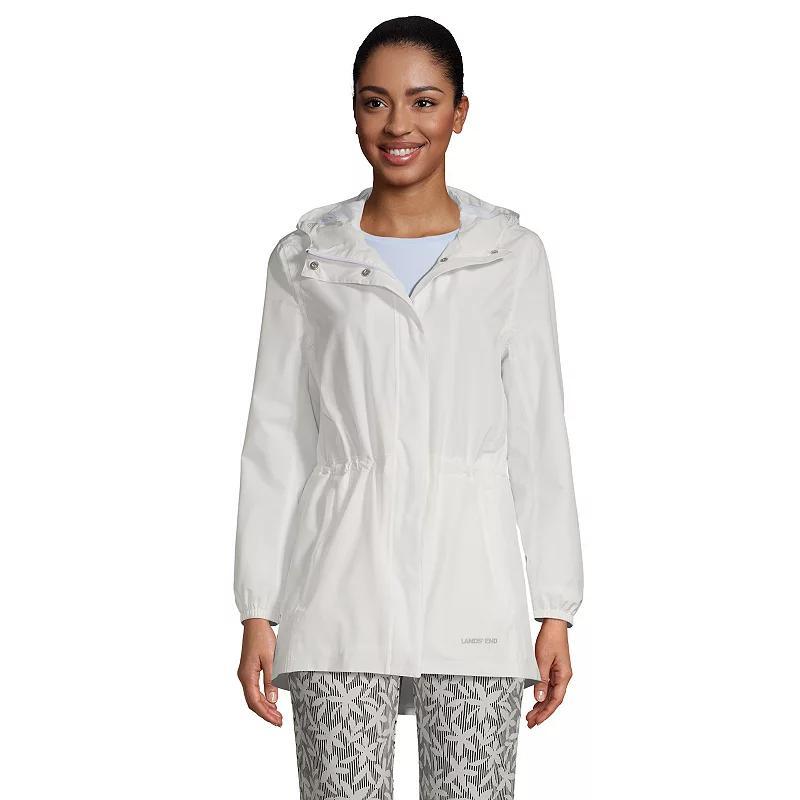 Womens Lands End Hooded Packable Raincoat Deep Blue Product Image