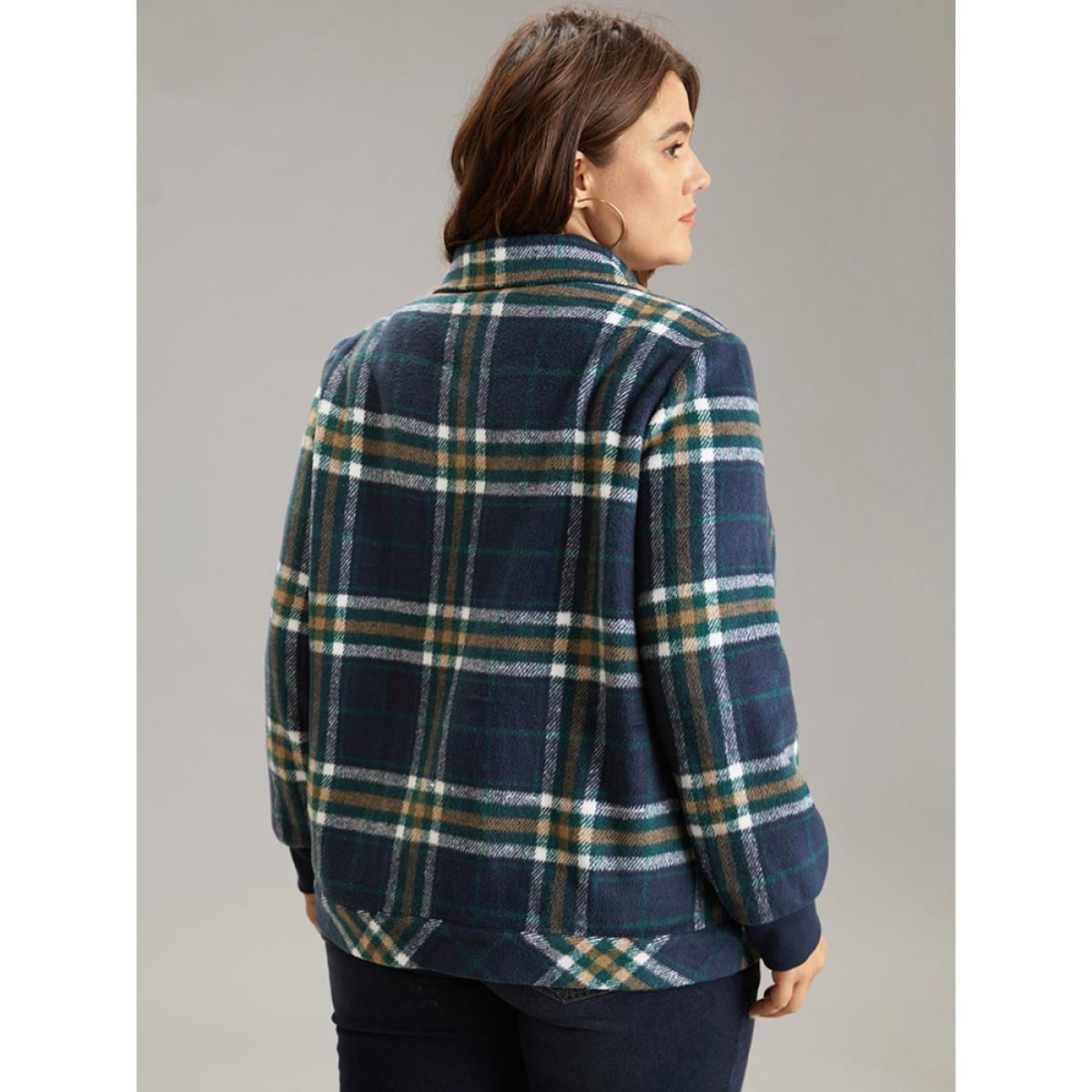 Plus Size Plaid Button Detail Pocket Zipper Jacket Women Multicolor Zipper Pocket Dailywear Jackets BloomChic 14-16/1X Product Image