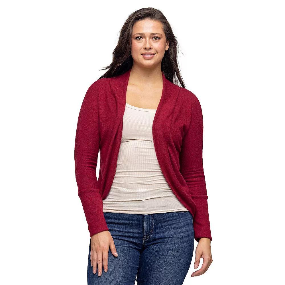 Women's 24Seven Comfort Apparel Curved Hem Open Front Bolero Shrug, Size: Medium, Red Product Image