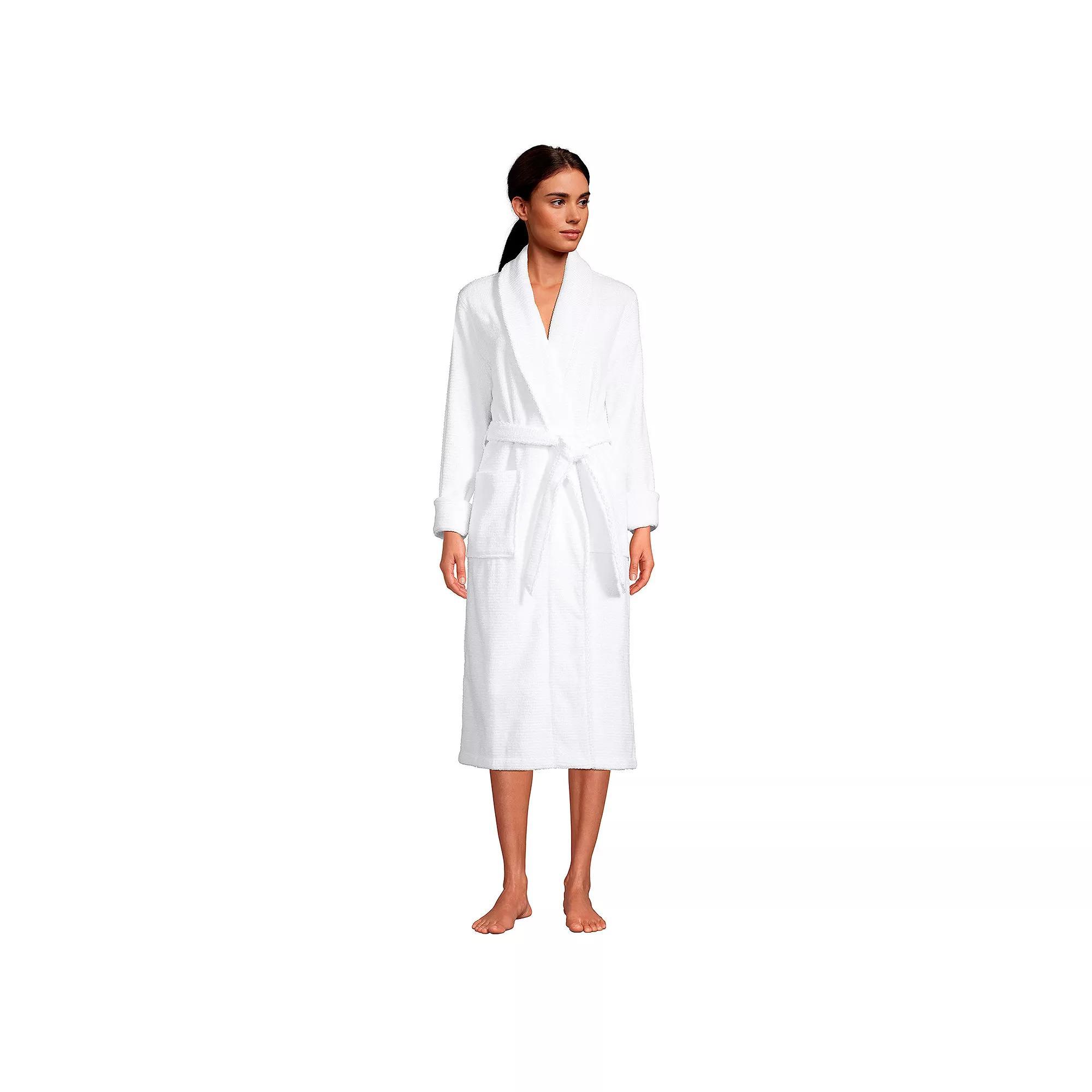 Women's Lands' End Cotton Terry Long Spa Bath Robe, Size: Small, White Product Image