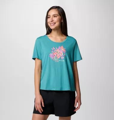 Women's Columbia Omni-WICK™ Ruby Springs Scoopneck Short Sleeve Graphic Tee, Size: Medium, Collegiate Blue Product Image