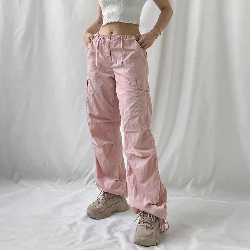 Low-Waist Drawstring Cargo Pants Product Image