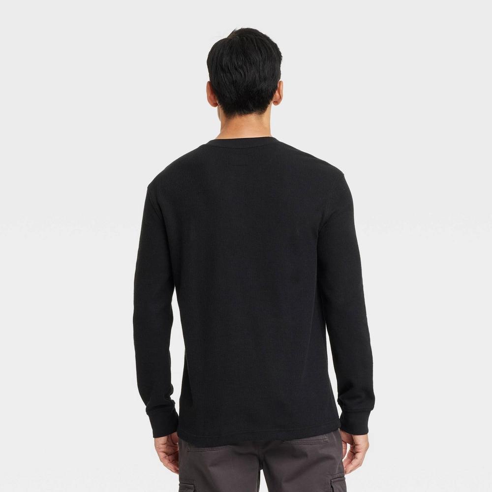 Mens Long Sleeve Textured Henley T-Shirt - Goodfellow & Co Black Product Image
