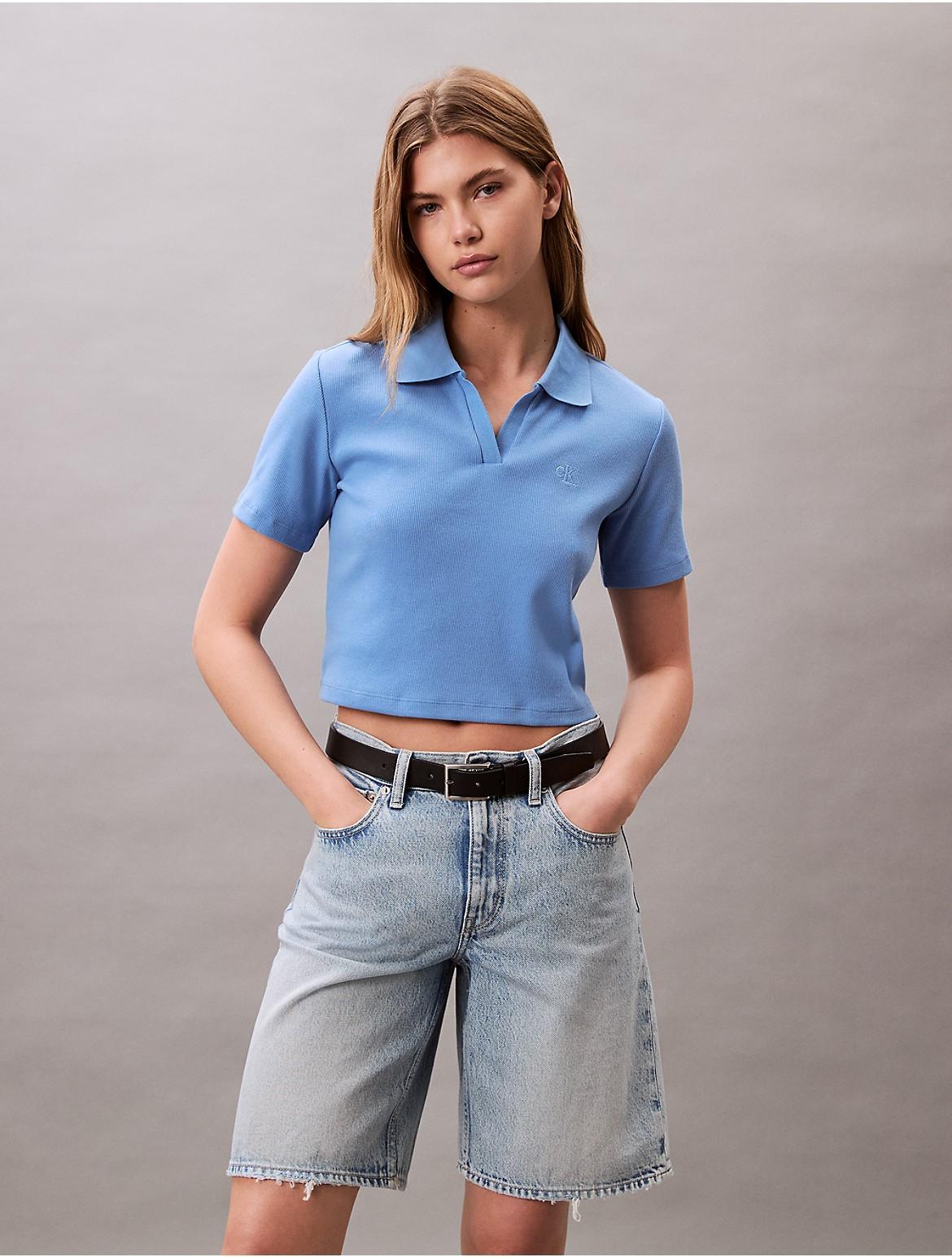 Calvin Klein Women's Cotton Contour Rib Polo Tee - White - L Product Image
