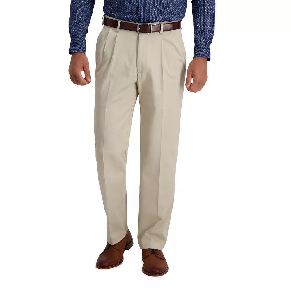 Mens Haggar Iron Free Premium Khaki Classic-Fit Pleat Front Hidden Comfort Waistband Casual Pant Product Image