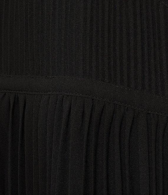 MICHAEL Michael Kors Solid Eco Poly Keyhole V-Neck Elastic Sleeve Cuff Fit & Flare Dress Product Image