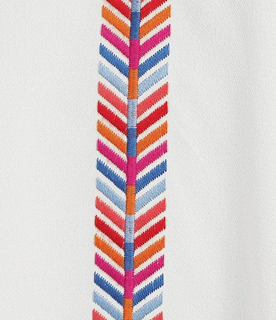 Calessa Petite Size Embroidered Ruffle Split V-Neck Elbow Sleeve Tunic Product Image