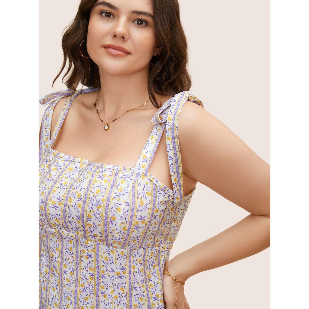 Plus Size Ditsy Floral Shirred Tie Knot Cami Top Women Multicolor Elegant Contrast Non Everyday Tank Tops Camis BloomChic 18-20/2X Product Image
