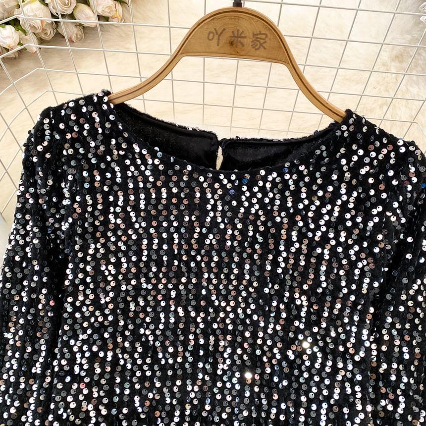 Puff-Sleeve Sequin Bow Back Blouse Product Image