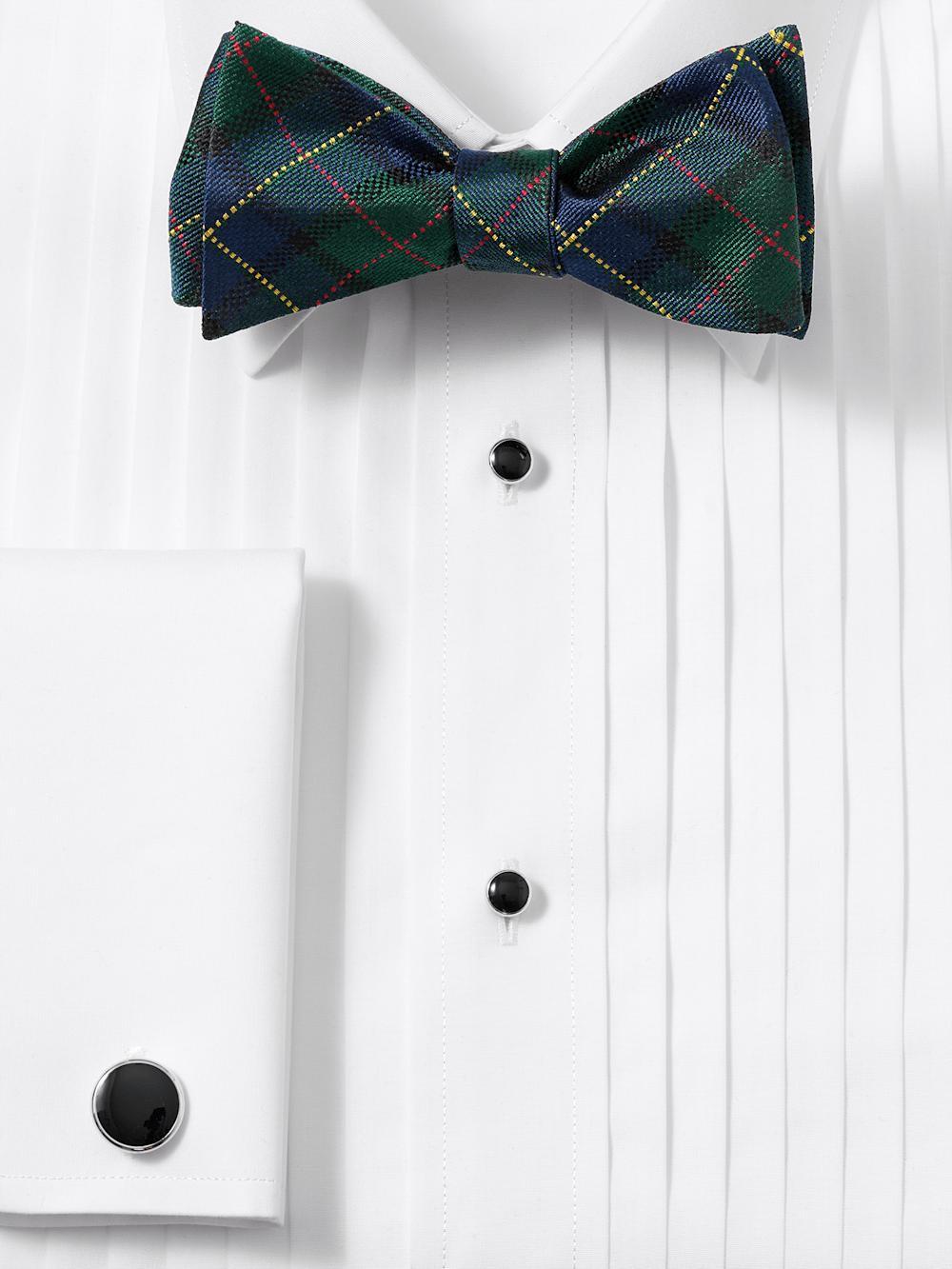 Plaid Woven Silk Self-tie Bow Tie - Green Multi Product Image