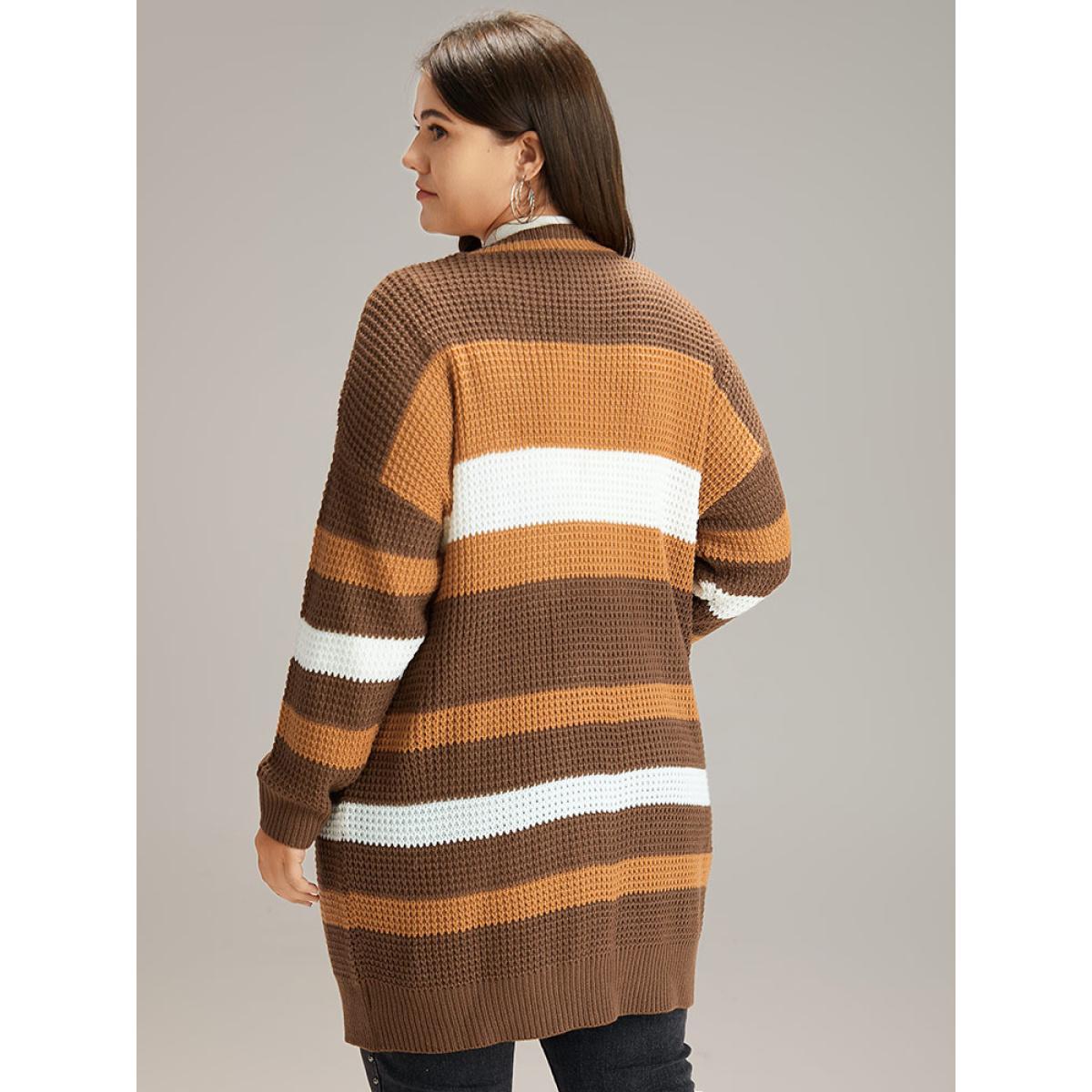Plus Size Contrast Open Front Patched Pocket Tunic Cardigan Multicolor Women Casual Loose Long Sleeve Dailywear Cardigans BloomChic 30/6X Product Image