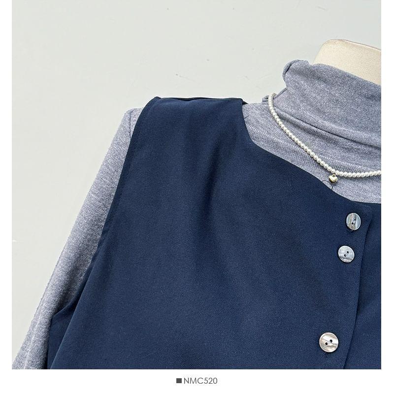 Set: Asymmetrical Wool Vest + High-Neck T-Shirt Product Image