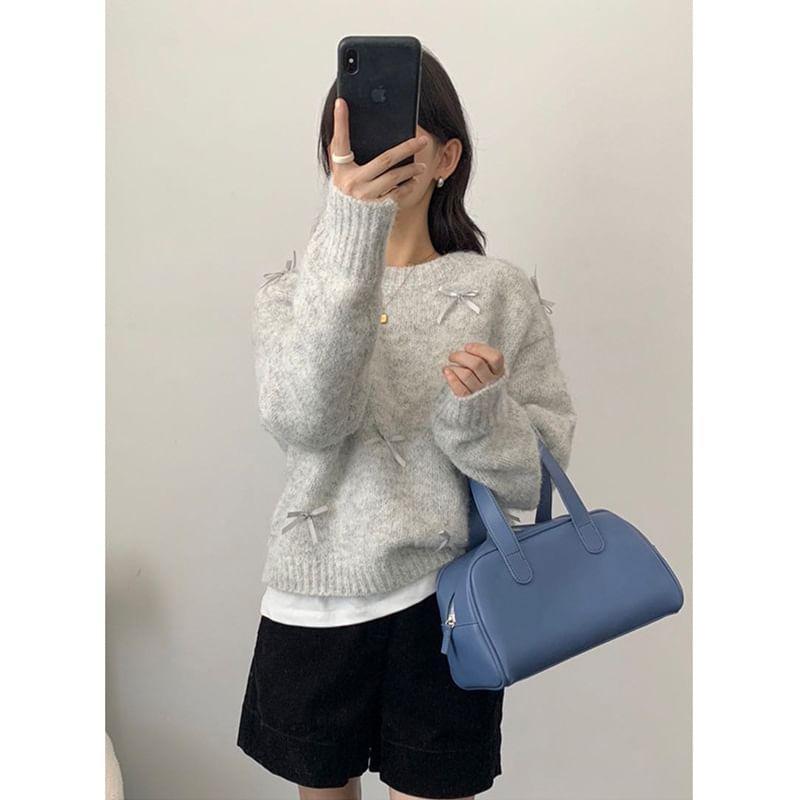Round Neck Bow Sweater Product Image