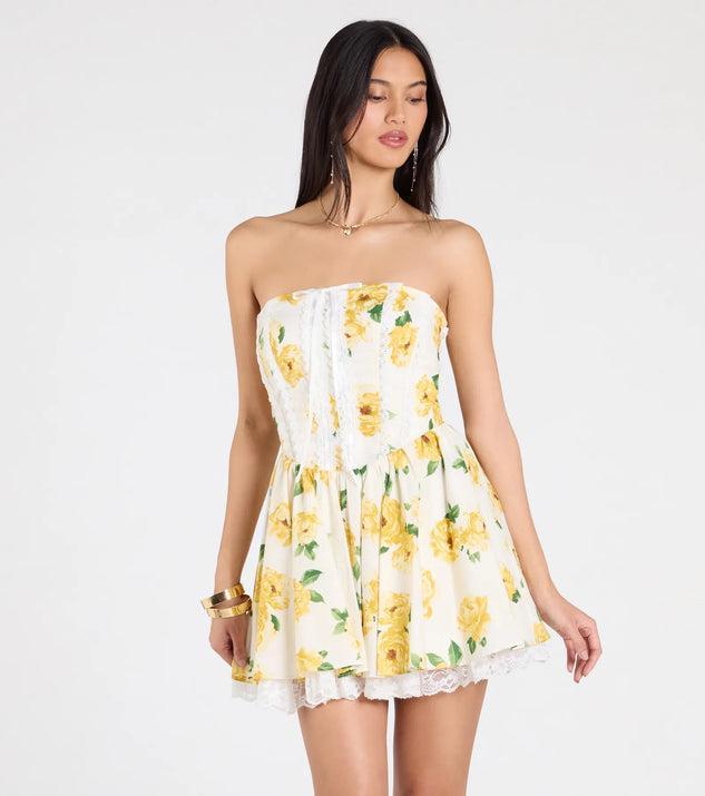 Idea Of Bliss Corset Lace-Up Floral Skater Dress Product Image
