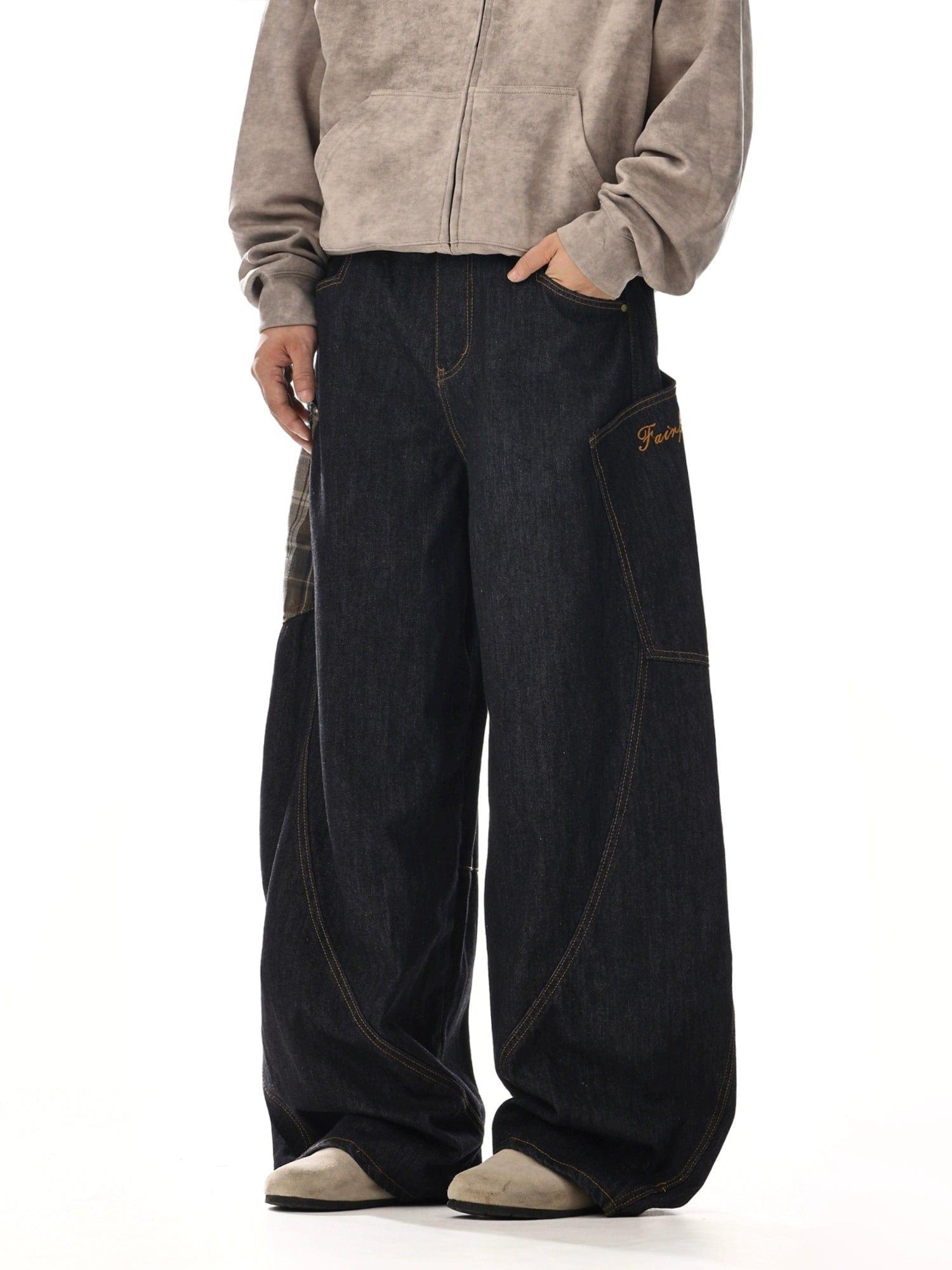 RT No. 12126 BLACK PLAID WORKWEAR BAGGY JEANS Product Image