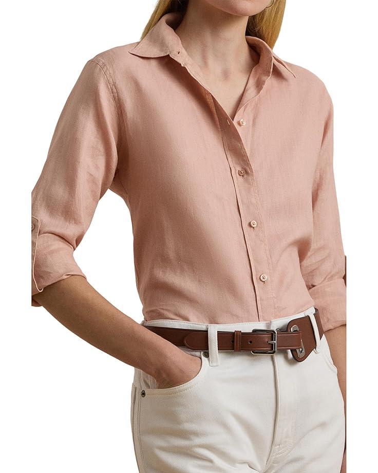 Petite Relaxed Fit Linen Roll Tab–Sleeve Shirt Product Image