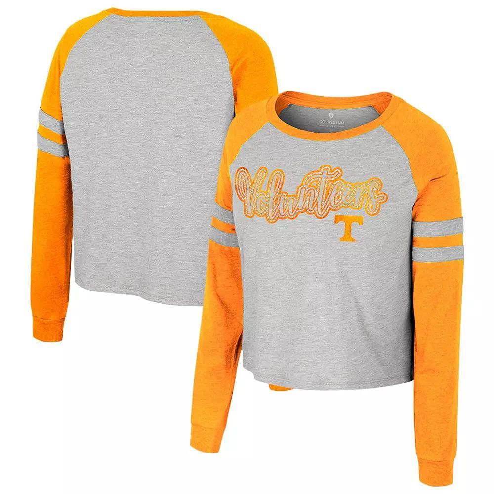 Womens Colosseum Heather Gray Tennessee Volunteers Im Gliding Here Raglan Long Sleeve Cropped T-Shirt Product Image