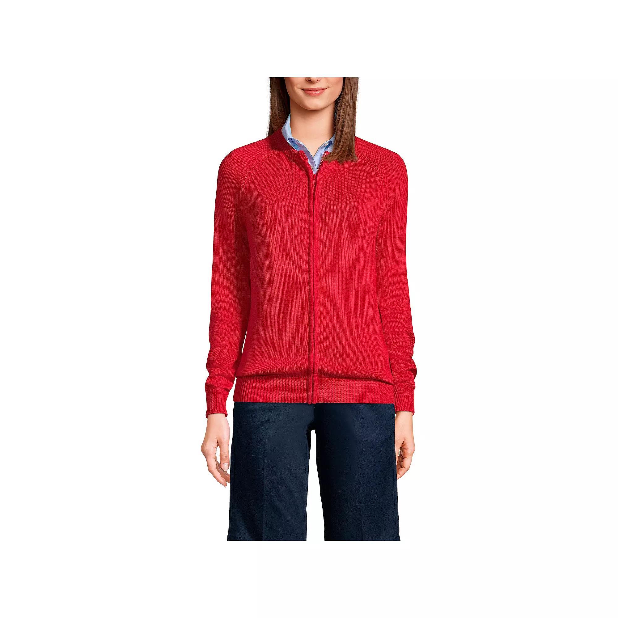 Women's Lands' End School Uniform Zipper-Front Cardigan Sweater, Size: Large, Classic Blue Product Image