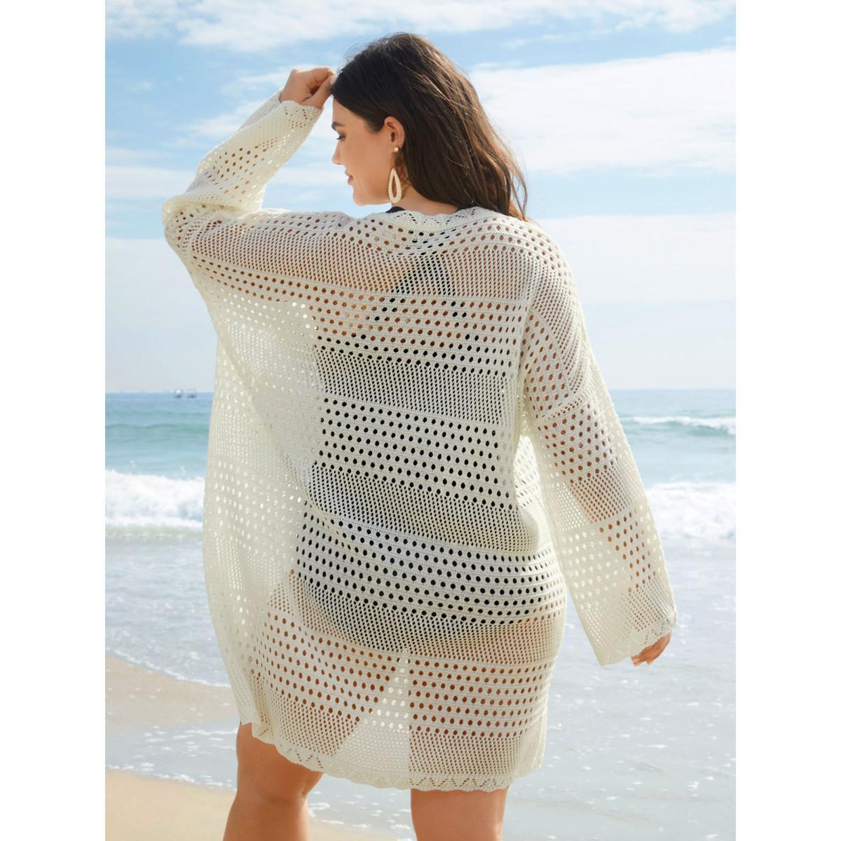 Plus Size Cut-Out Plain Round Neck Swim Cover-Up Women's Swimwear Ivory Beach Loose Cut-Out Curve Swim Cover Ups BloomChic 30/6X Product Image