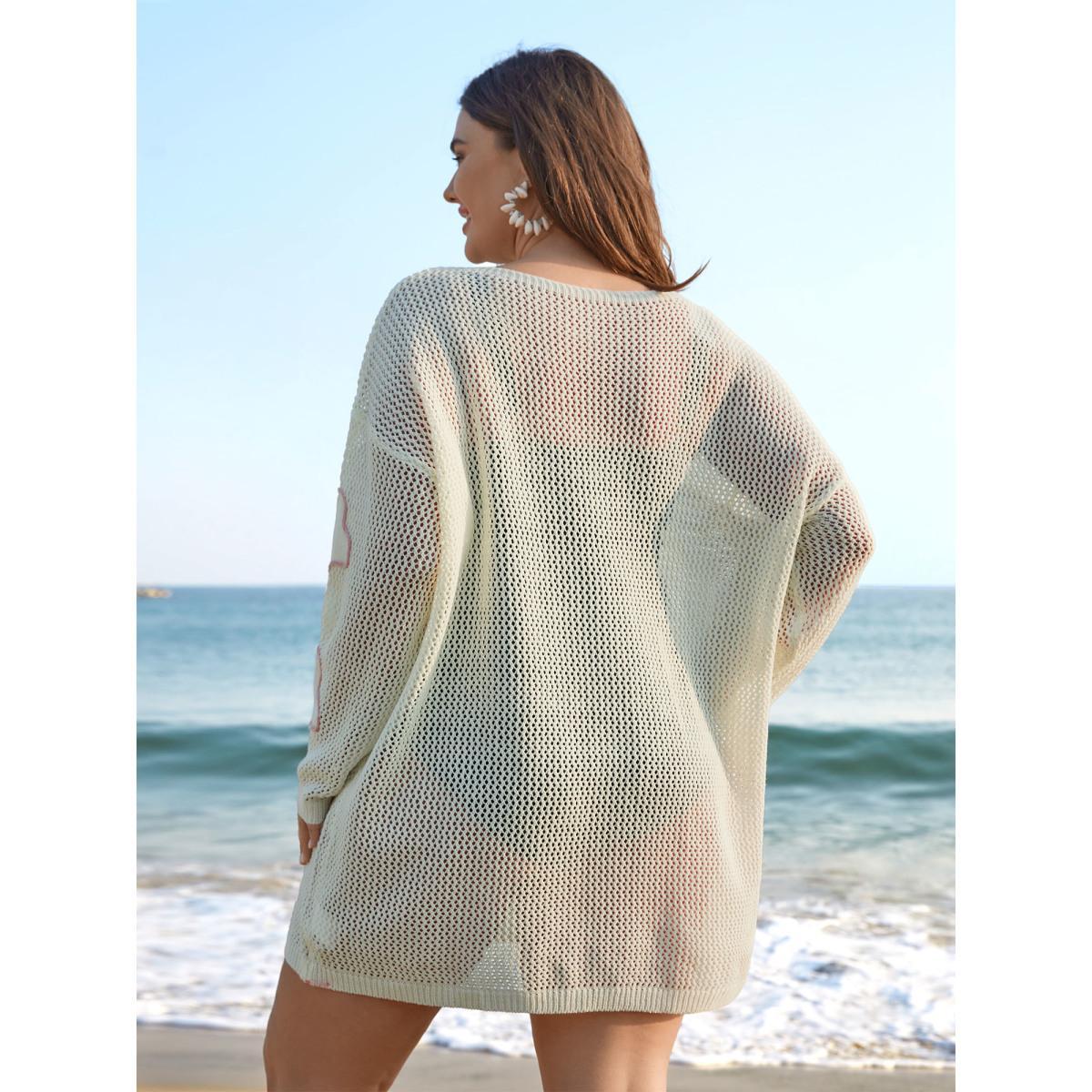 Plus Size Floral Pattern Cut-Out Round Neck Swim Cover-Up Women's Swimwear Ivory Beach Loose Curve Swim Cover Ups BloomChic 30/6X Product Image