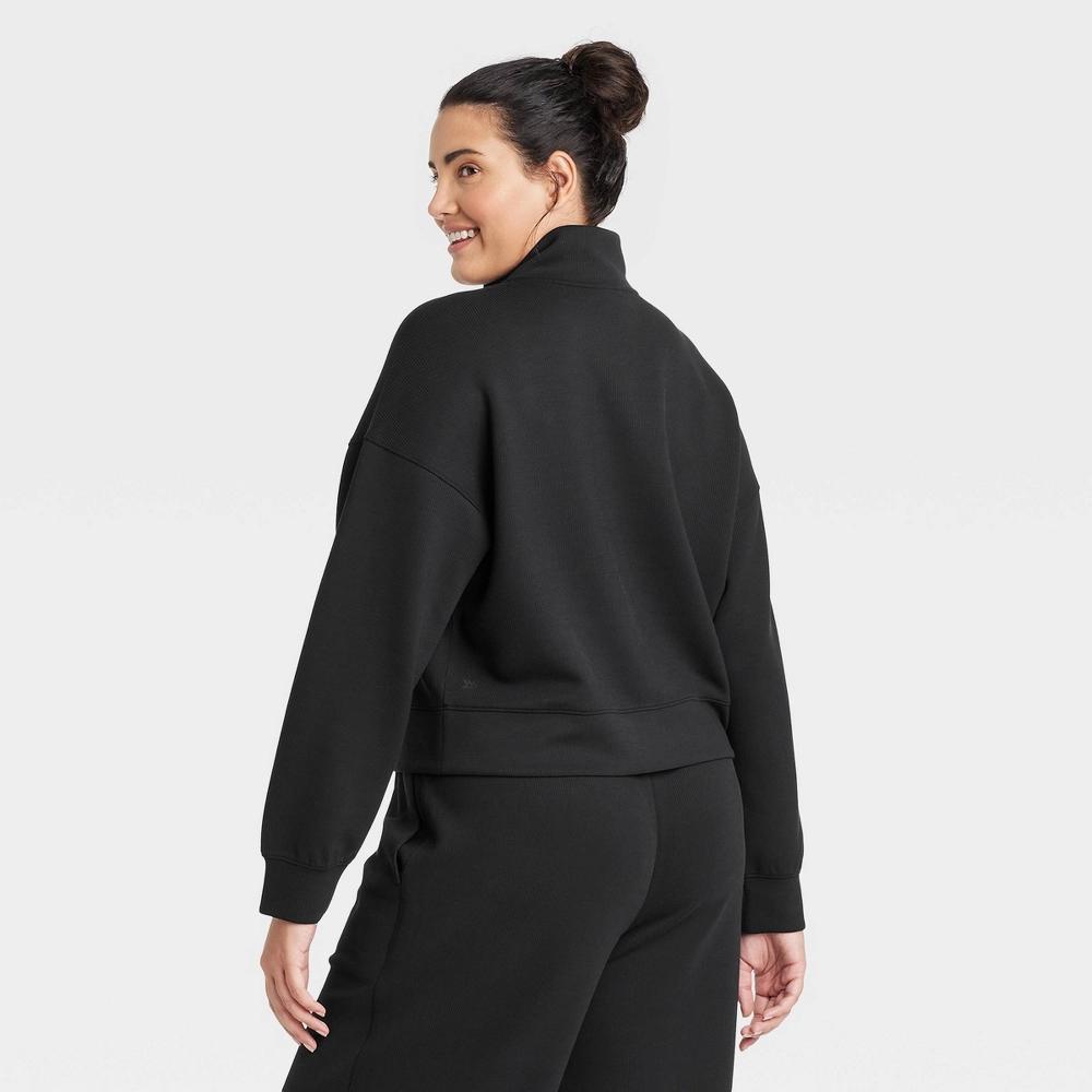 Womens Airy Sleek Ribbed 1/2 Zip Pullover Sweatshirt - All In Motion Black XS: Relaxed Fit, Kangaroo Pocket Product Image