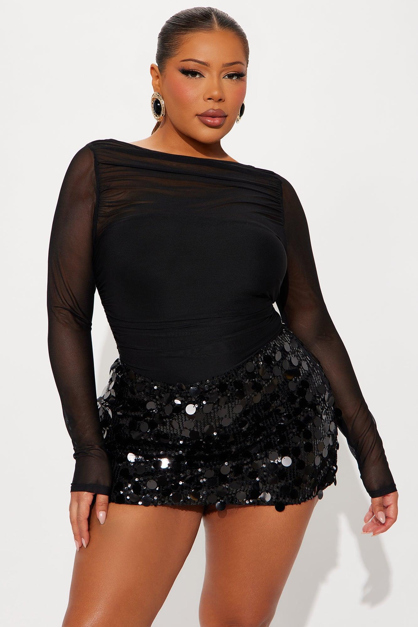 Melina Mesh Long Sleeve Bodysuit - Black Product Image