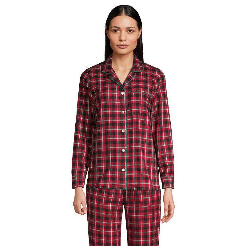 Women's Lands' End Long Sleeve Flannel Pajama Top, Size: Medium, Red Patchwork Plaid Product Image
