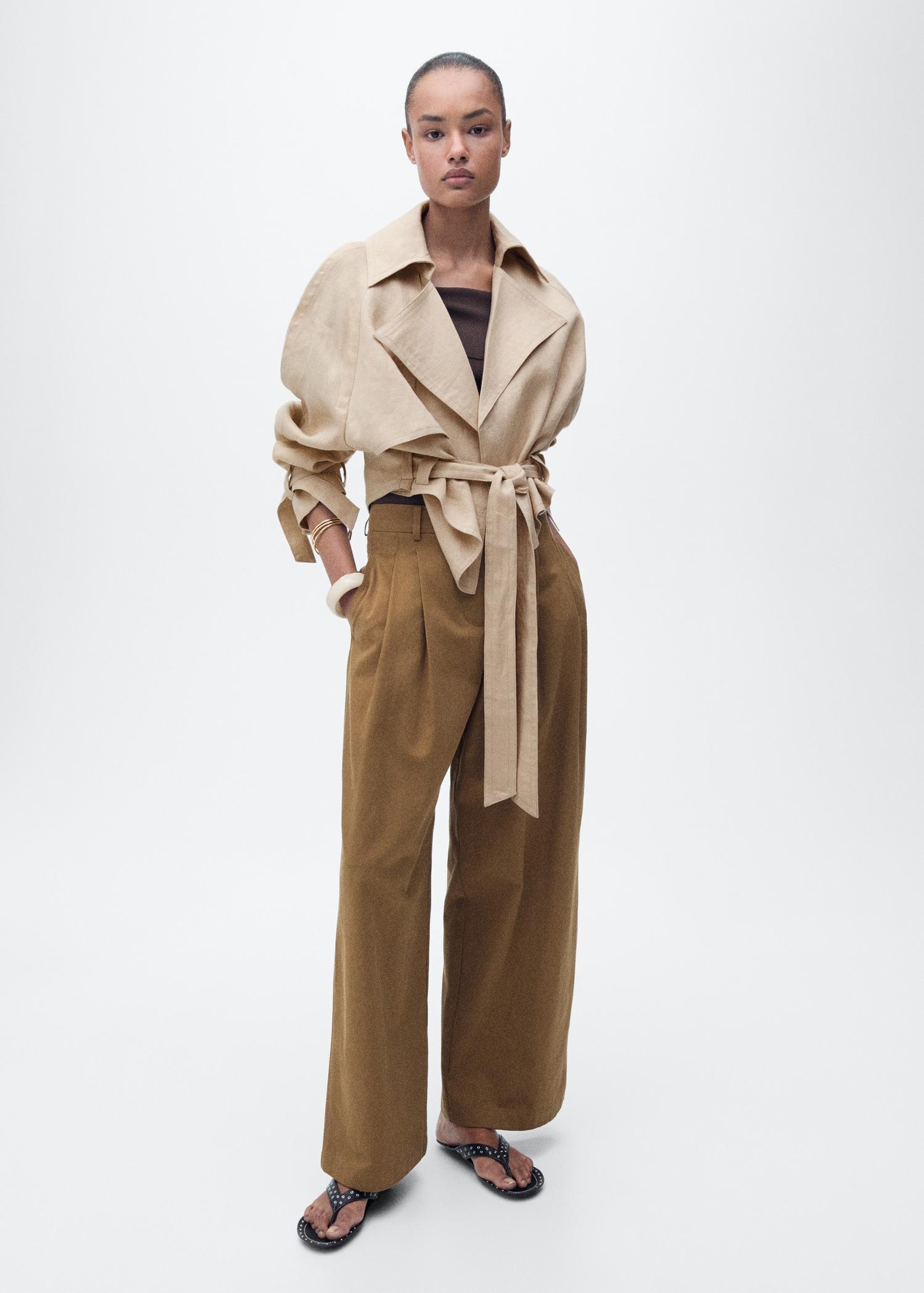 Linen jacket with belt - Women | MANGO USA Product Image