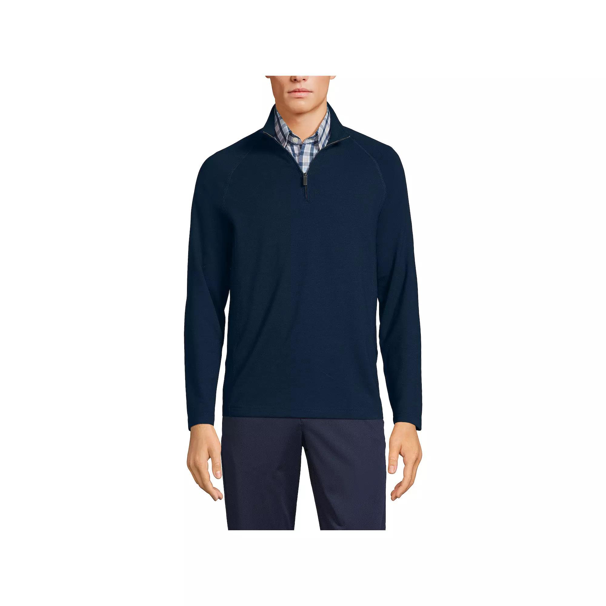 Big & Tall Lands' End Long Sleeve Hybrid Textured Quarter Zip Pullover, Men's, Size: Medium Tall, Radiant Blue Product Image