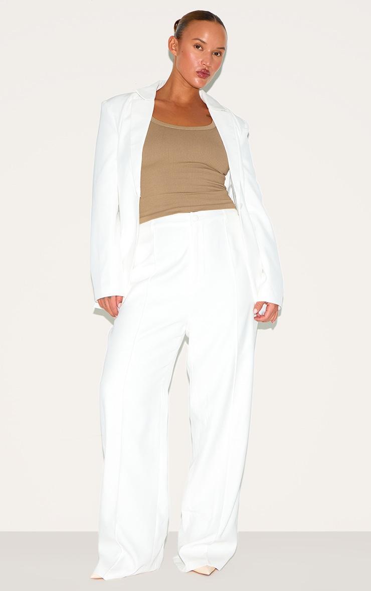 Premium Plus White Woven Pin Tuck Straight Leg Pants Product Image