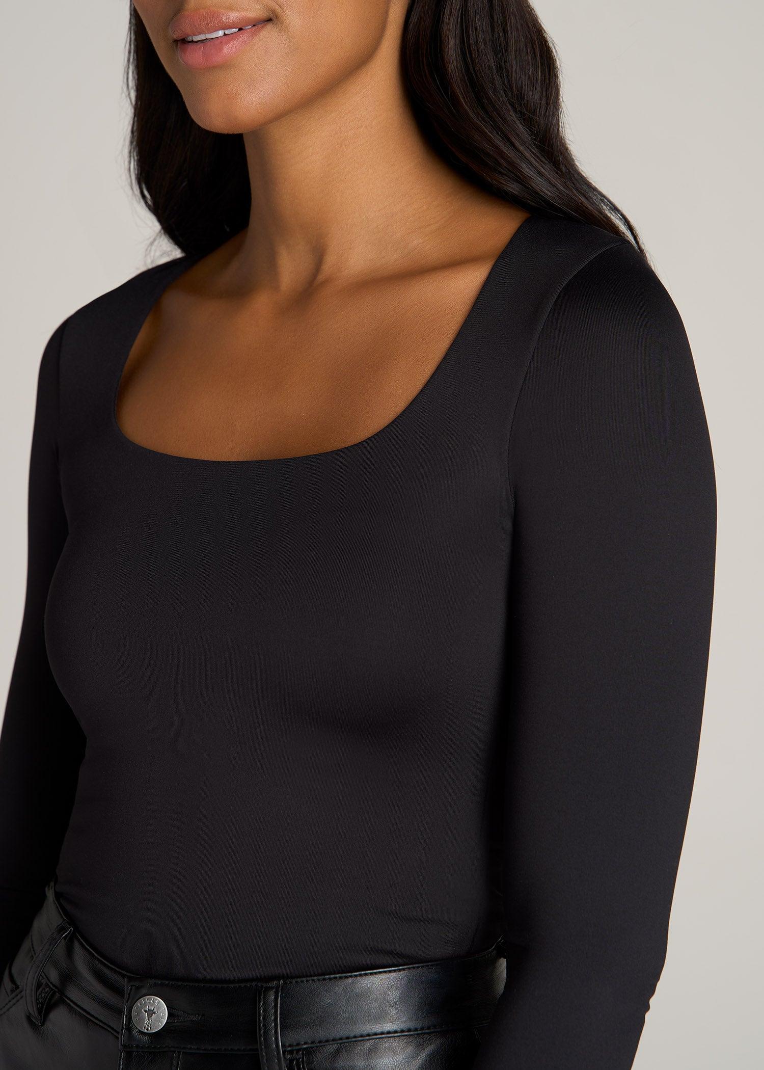 Long Sleeve Square Neck Bodysuit for Tall Women in Black Product Image