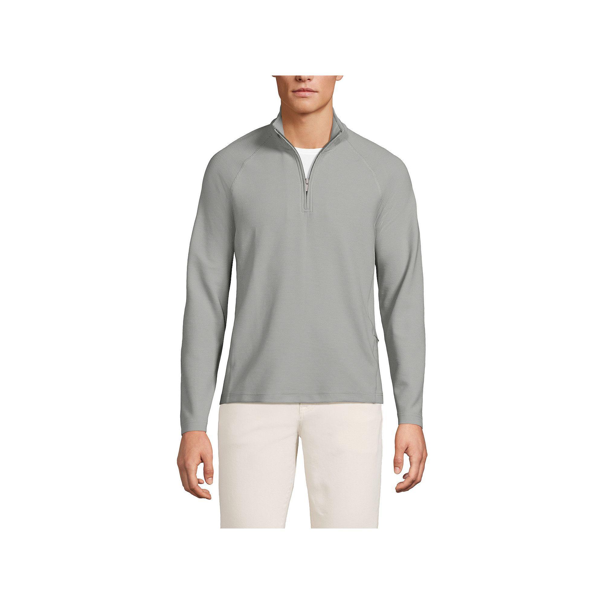 Men's Lands' End Long Sleeve Hybrid Textured Quater Zip Pullover, Size: XL, Lily  Green Product Image