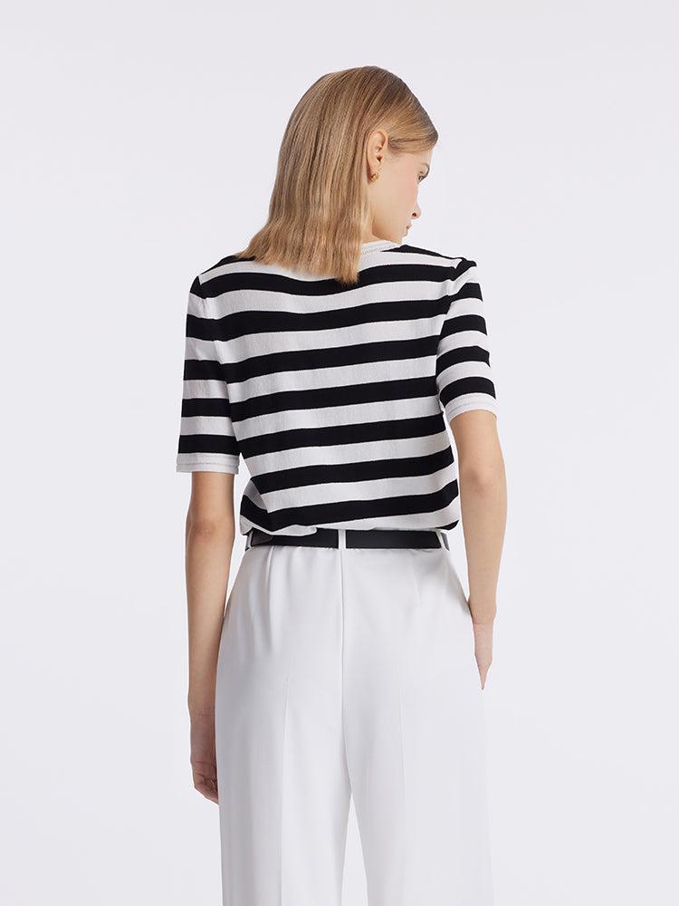 Round Neck Striped Knitted Women Top Product Image