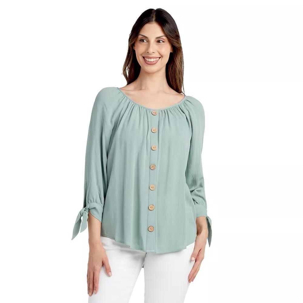 Women's AB Studio Button-Front Tie-Sleeve Top, Size: XXL, Green Product Image