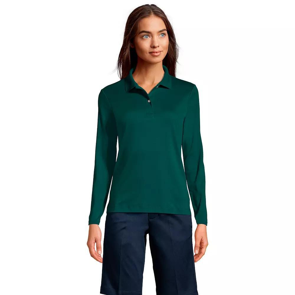 Women's Lands' End School Uniform Long Sleeve 2-Button Interlock Polo Shirt, Size: XS, White Product Image